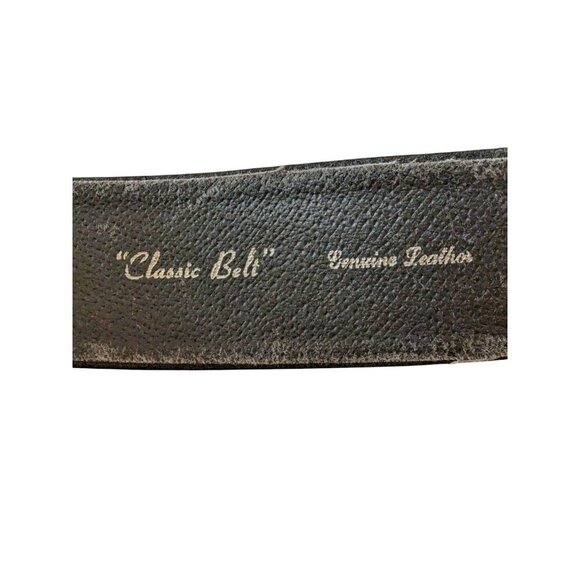 Vintage Womens Leather Belt Black Velvet Upper 28 in- 32 in Gold Buckle Med Wide - Picture 2 of 6